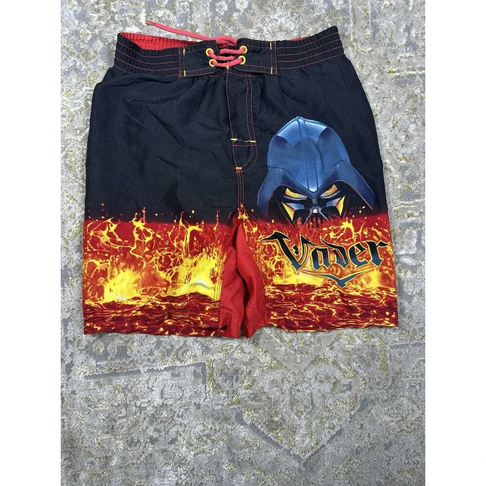 Vtg Star Wars Darth Vader Swim Trunks Boys Size L Lava Mustafar Fire Y2K